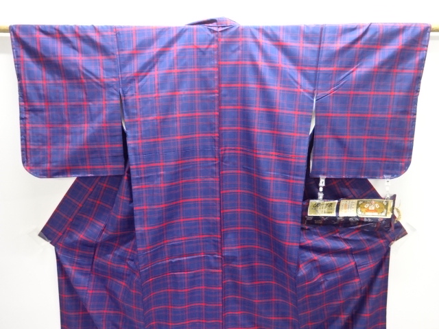  未使用品　格子織り出し本場泥大島紬着物道行コートアンサンブル